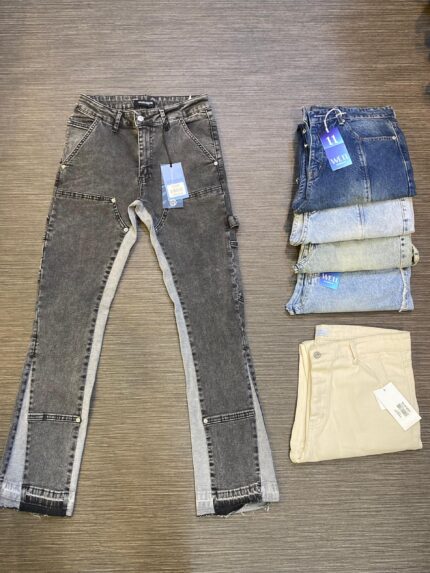 Baggy jeans gris à motifs